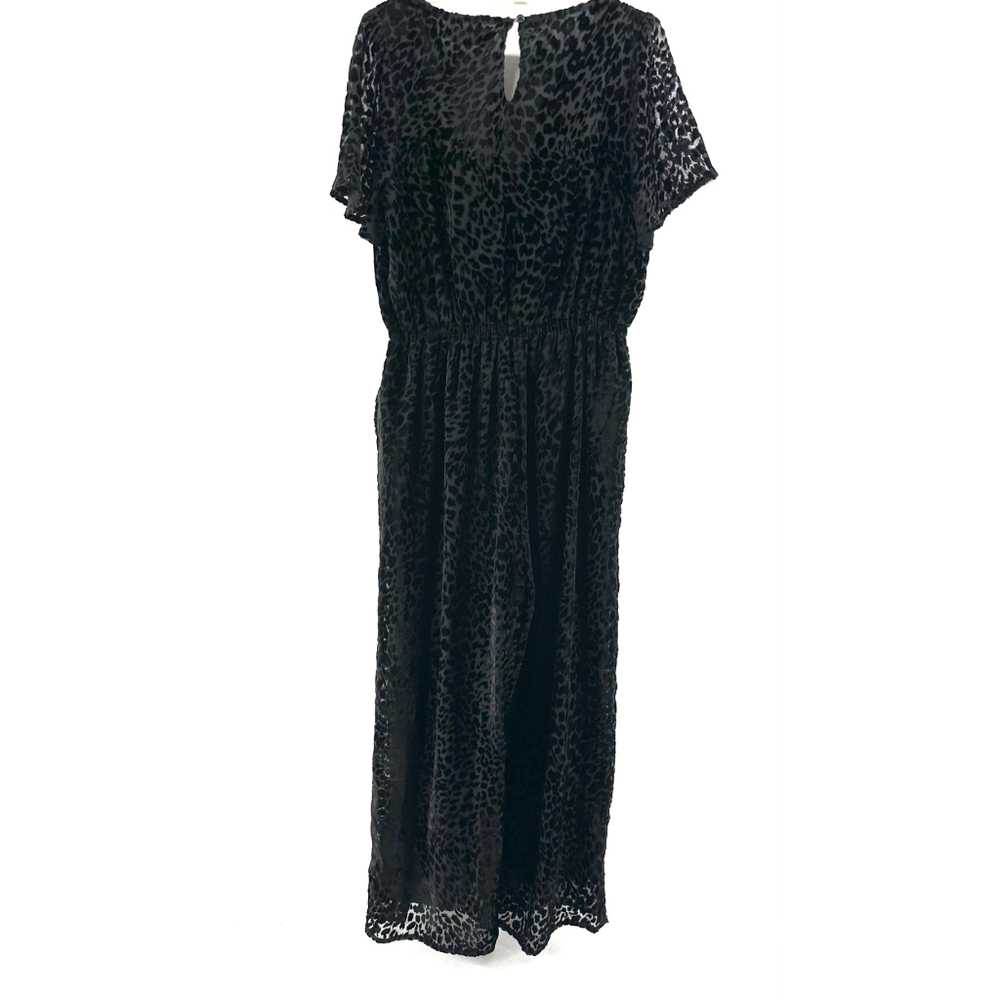 NWT $96 PIPER & SCOOT Black Velvet BURNOUT Leopard Print Jumpsuit WOMENS L - Picture 9 of 11